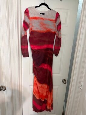 Amazon Long Sleeve Gradient Maxi Dress in Red, Pink, Orange